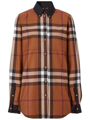Burberry contrast-trim checked shirt - Brown