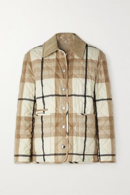 Burberry - Corduroy-trimmed Checked Quilted Wool-twill Jacket - Neutrals