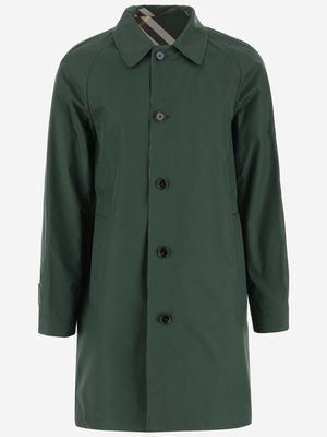 Burberry Cotton Gabardine Coat With Check Pattern