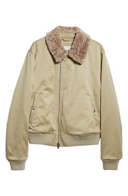 burberry Cotton Sateen Bomber Jacket with Genuine Shearling Collar in Hunter