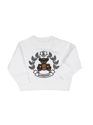 Burberry Crewneck Sweatshirt With Buttons On The Neck In Cotton Jersey With Classic Check Teddy Bear Print On The Front