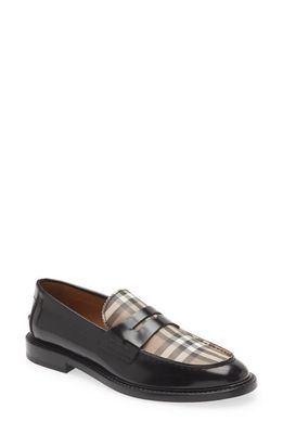 burberry Croftwood Check Leather Penny Loafer in Black