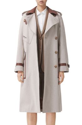 burberry Dockray Leather Trim Cotton Canvas Trench Coat in Soft Fawn Melange