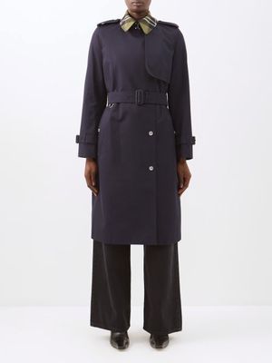 Burberry - Double-breasted Belted Cotton Trench Coat - Womens - Dark Blue
