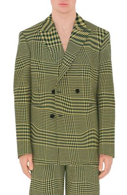 burberry Double Breasted Warped Plaid Wool Blend Blazer in Ivy Ip Pattern