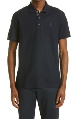 burberry Eddie Embroidered Piqué Polo in Coal Blue