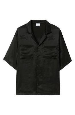 burberry EDK Oversize Short Sleeve Silk Button-Up Shirt in Black