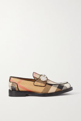 Burberry - Embellished Leather-trimmed Checked Raffia Loafers - Neutrals
