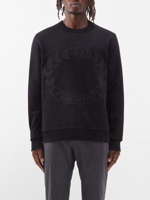 Burberry - Embroidered-logo Cotton Sweatshirt - Mens - Black