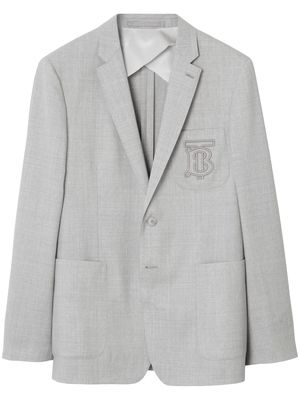 Burberry embroidered-logo wool tailored jacket - Grey