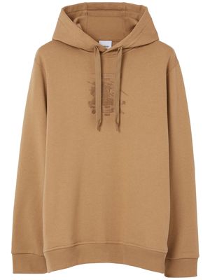 Burberry embroidered-motif cotton hoodie - Brown