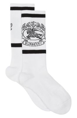 burberry Equestrian Knight Stripe Jacquard Crew Socks in White /Black