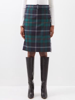 Burberry - Exaggerated-check Belted Wool Skirt - Womens - Green Navy