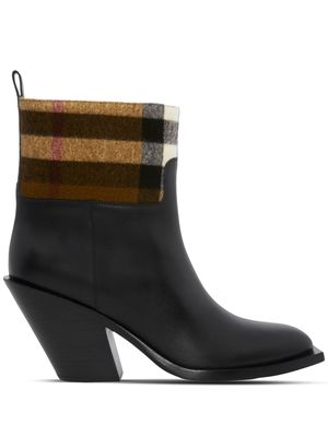 Burberry Exaggerated Check panelled leather boots - Black