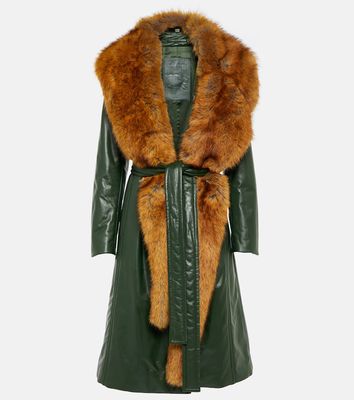 Burberry Faux fur-trimmed leather coat