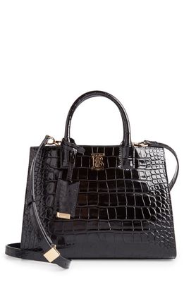 burberry Frances Croc Embossed Leather Top Handle Bag in Black