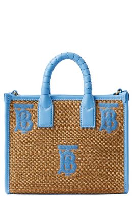 burberry Freya TB Monogram Straw Tote in Nat/Cool Crnflw Blue