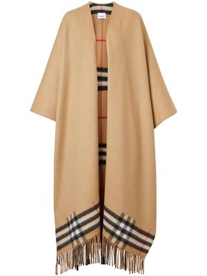 Burberry fringed check cape - Neutrals
