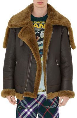 burberry Genuine Shearling & Leather Aviator Jacket in Otter