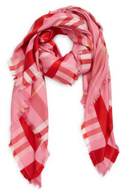 Burberry Giant Check Silk & Wool Square Scarf in Bubblegum Pink