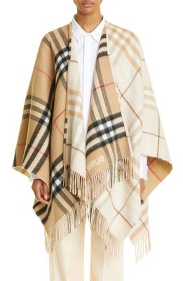 burberry Giant Split Check Wool & Cashmere Cape in Arc Beige /Soft Fawn