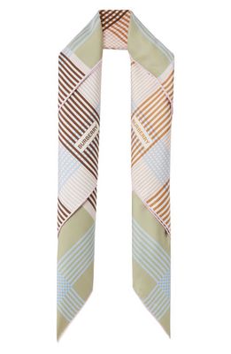 burberry Gingham Check Square Silk Scarf in Soft Green Olive