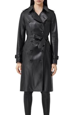 Burberry Haddington Leather Trench Coat in Black
