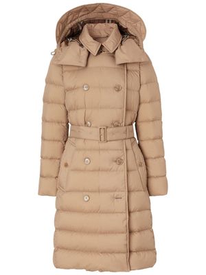 Burberry hooded belted padded coat - Brown