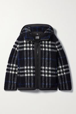 Burberry - Hooded Shell-trimmed Checked Wool-blend Fleece Coat - Gray
