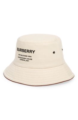 Burberry Horseferry Logo Canvas Bucket Hat in Natural