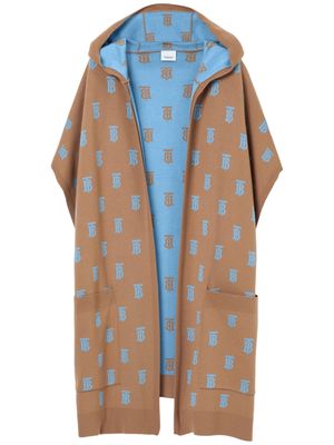 Burberry intarsia-knit monogram-pattern hooded cape - Brown
