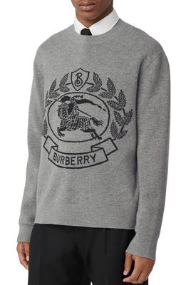 burberry Irving Equestrian Knight Crewneck Wool Sweater in Dark Thunder Grey