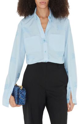 burberry Ivanna Equestrian Knight Jacquard Cotton Button-Down Blouse in Pale Blue Ip Pat