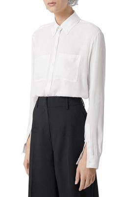 burberry Ivanna Equestrian Knight Jacquard Silk Button-Down Blouse in Optic White Ip Pat