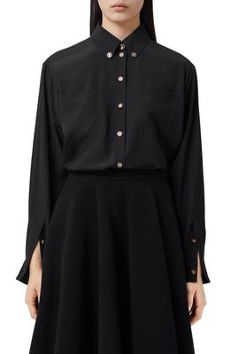 burberry Ivanna Mulberry Silk Button-Down Shirt in Black