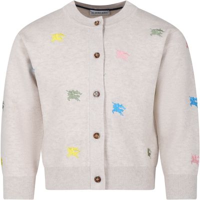 Burberry Ivory Cardigan For Girl With Equestrian Knight