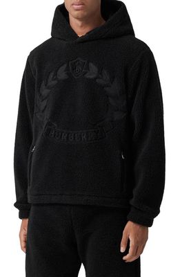 burberry Ivydale Embroidered Crest Fleece Hoodie in Black