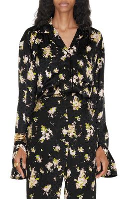 burberry Jackie Floral Print Button-Up Shirt in Black Ip Pat
