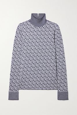 Burberry - Jacquard-knit Wool Turtleneck Sweater - Blue