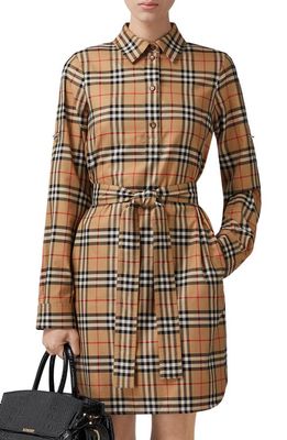 burberry Kari Archive Check Long Sleeve Cotton Shirtdress in Archive Beige Ip Chk