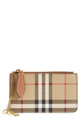 burberry Kelbrook Check Canvas & Leather Card Case with Key Ring in Archive Beige/Briar Brown