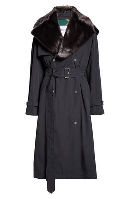 burberry Kennington Oversize Water Resistant Trench Coat With Removable Faux Fur Trim in Black