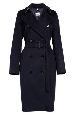 burberry Kensington Double Breasted Cashmere Trench Coat in Dark Charcoal Blue