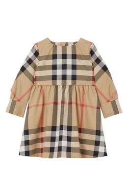 burberry Kids' Adriana Check Long Sleeve Stretch Cotton Dress in Archive Beige Ip Chk