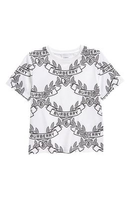 burberry Kids' Allover Cedar Crest Print T-Shirt in White/Black Ip Patt