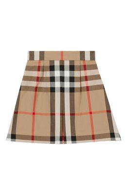 burberry Kids' Angelica Check Pleated Cotton Skirt in Archive Beige Ip Chk
