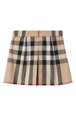 burberry Kids' Anjelica Check Pleated Cotton Skirt in Archive Beige Ip Chk