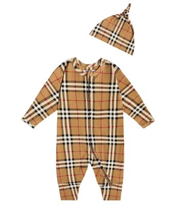 Burberry Kids Baby Burberry Check onesie and hat set