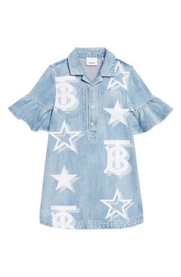 burberry Kids' Blair TB Monogram Star Denim Dress in Pale Blue Ip Pat
