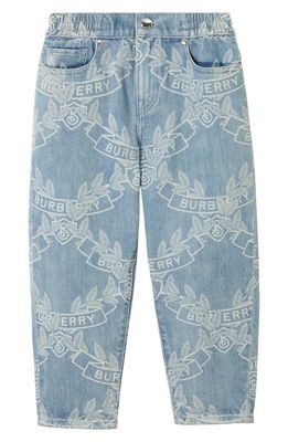burberry Kids' Carven Cedar Crest Pattern Jeans in Pale Blue Ip Pat